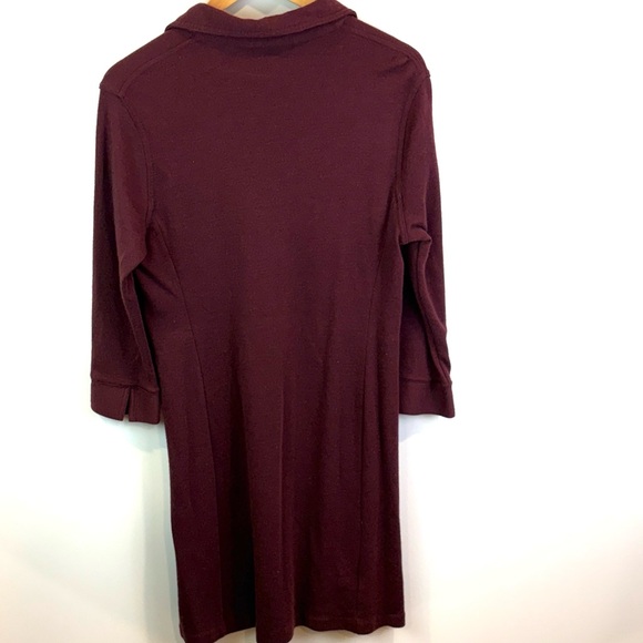 LL Bean 100% wool Burgundy Collared Dress size 14p - Picture 2 of 6